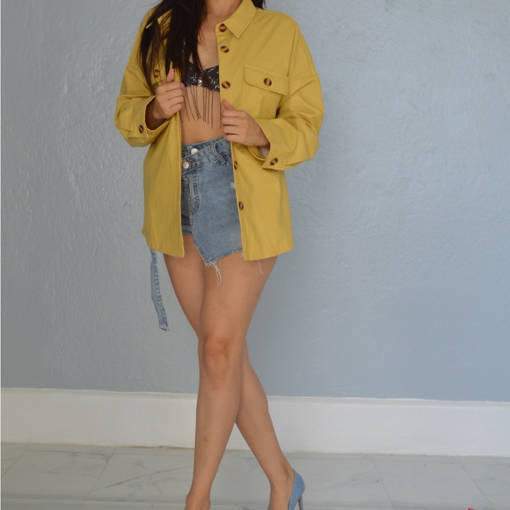 PU leather button up jacket